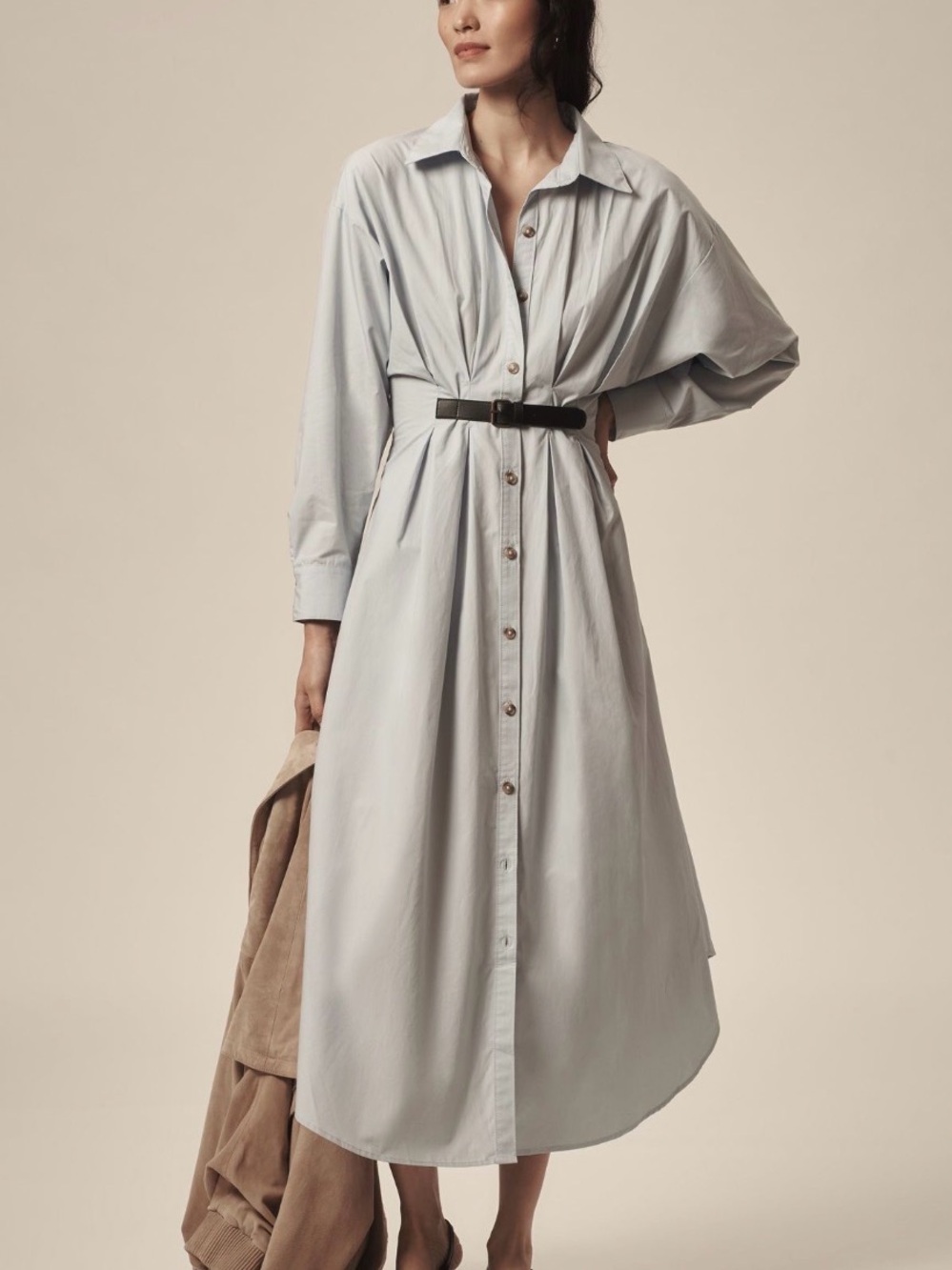 Anthropologie Pleated Buckle Midi Shirt Dress
